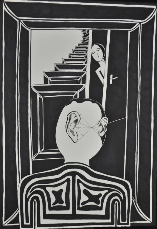 Dessin d'art de Zedblek artiste. Titre: Le miroir  Title : the mirror I move. encre noire sur papier black ink on paper Dessin figuratif. Marqueurs noirs graffitis Molotow. Molotow graffiti black markers Dessins contemporain contemporary drawing By Zedblek. Art contemporain. Art galerie de Zedblek artiste. Art gallery by Zedblek artist dessinateur art dessinateur designer