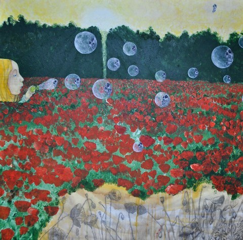 Peinture d'art de Zedblek artiste. Titre,Title: Bubble’s Vanity Contemporary painting.Bulles mort vanité coqueliquots.contemporary art in Paris contemporary acrylic painting by painter Zedblek. Art contemporain à Paris. Zedblek painting