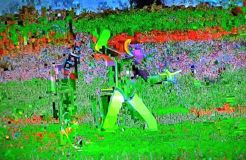 Photographie d'art de Zedblek artiste. Titre: « Don Quichotte contre les pixels » image tv qui se pixelise escrime Don Quichotte de la Manche Cervantes. Tv image that pixelates fencing. Beaux-arts fine art. Photo photographie couleur color photograph. Œuvre d’art Art contemporain. Art galerie de Zedblek artiste. Art gallery by Zedblek artist : photographe peintre painter photograph